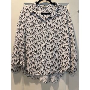 Jane and Delaney Giraffe Print Button Down Shirt XL White Black Red Sunglasses